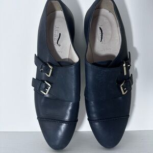 J. Crew Women’s Genuine Leather Double Buckle Navy Flats Size 8